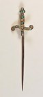 Victorian 14K Gold, Emerald & Pearl Sword Stick Pin