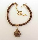 Victorian 14K Gold & Woven Hair Watch Fob Necklace