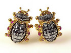 Eva Segoura 18K Gold, Hematite & Ruby Ladybug Earrings