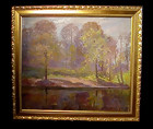 American Impressionist Woodland Pond Oil On Canvas
