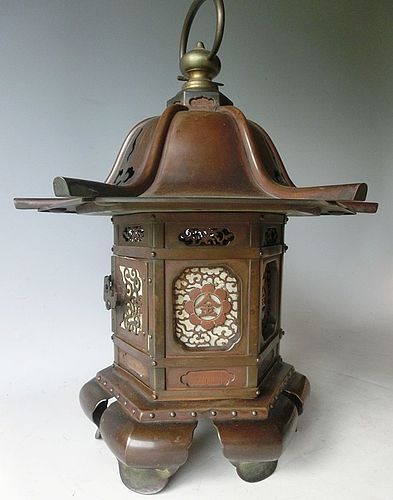 Antique Japanese Bronze Early Meiji Period Bronze Lantern Dated C.1872