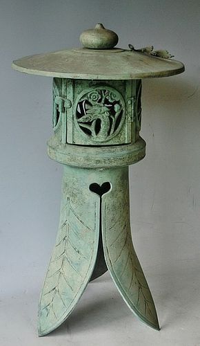 Antique Japanese Cicada Bronze Garden Lantern