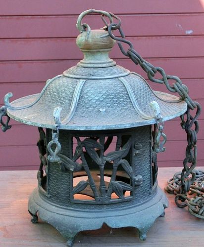Antique Japanese Hanging Bronze Lantern