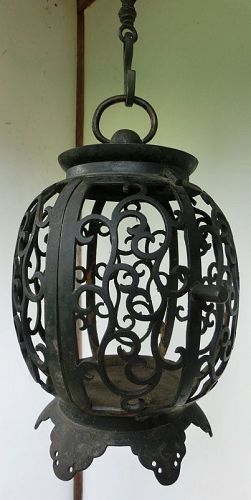 Antique Japanese Bronze Buddhist Temple Hanging Lantern C.1920