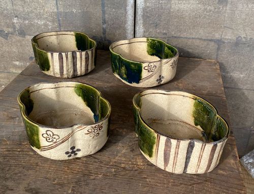Antique Japanese Oribe Ceramic Bowls