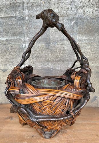Antique Japanese 'Wagumi" Style Bamboo Flower Basket