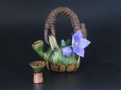 Oribe Strange Pot for Vase by Junri Hamada expert in Mino pottery