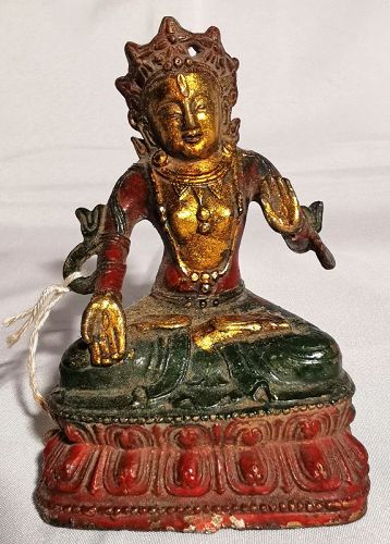 Painted Bronze Qing Dynasty Chinese Guan Yin Bodhisattva of Compassion