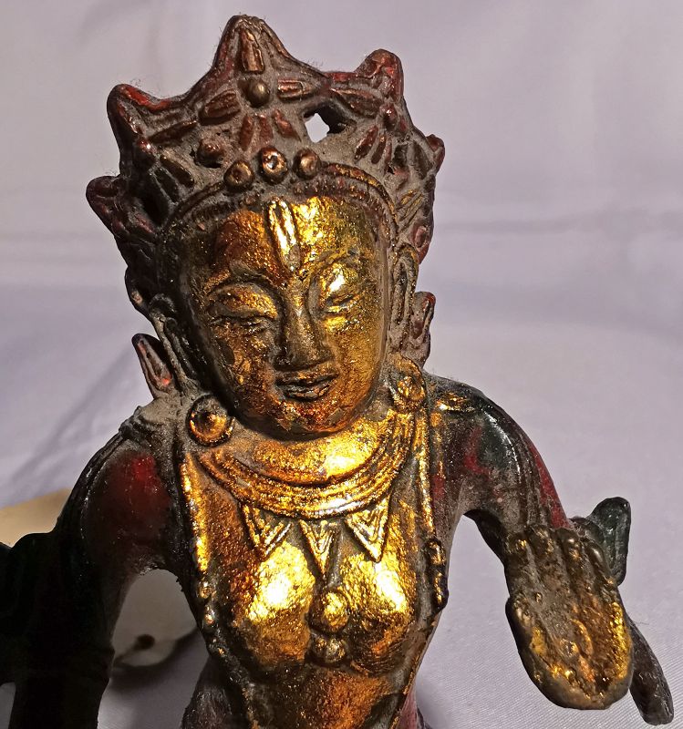 Painted Bronze Qing Dynasty Chinese Guan Yin Bodhisattva of Compassion