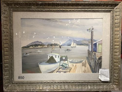 Harbor Scene by American Artist Bruce Handiside  Mitchell 1908-1963