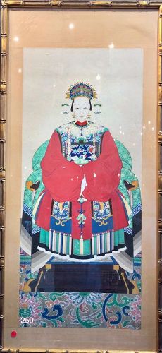 Chinese Ancestor Portrait “Seated Woman” Tempera on Silk 48x22 inch