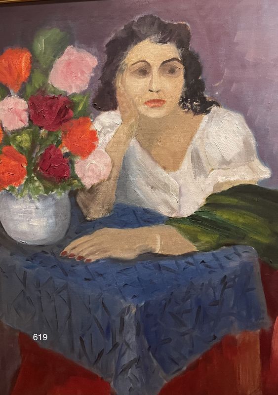 Download Unsigned Portrait Woman With Flowers 1970s Oil 30 X 24 Item 1442243