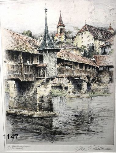 Paul GESSLER view of Lucern, color etching 12x9”