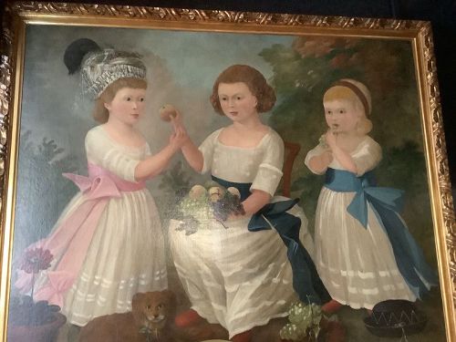 Important American Art Painting Of The Hand SIsters 1820 38x48”