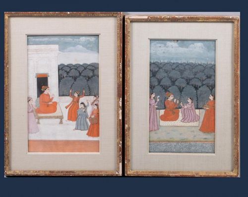 Mughal Framed Illuminated Manuscripts Pair 12 x 9 in.