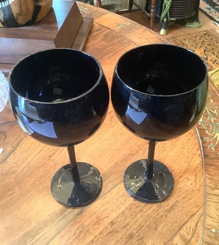 Black Glass Wines Glass 8 inche height Circa 1960s (Quillen)