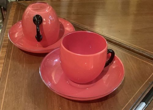 Italian Modern Art Glass Espresso Cups Tomato Red Color Mid Century