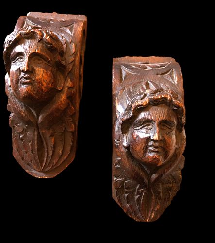 ENGLISH 18th CENTURY ARCHITECTURAL MAHOGANY CARVED FIGURES
