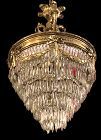 FRENCH 1920s WEDDING CAKE CRYSTAL AND GILT BRONZE CHANDELIER 30”