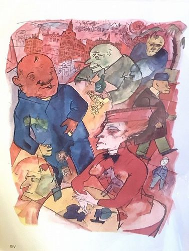 GEORGE GROSZ 1893-1959 GERMAN EXPRESSIONIST , LITHOGRAPH COLOR 12x9 in