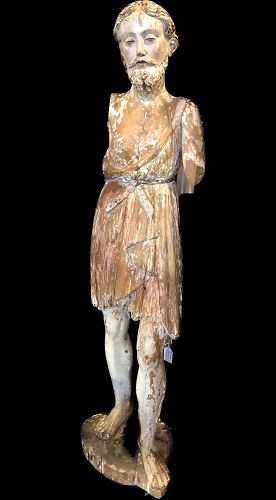 SPANISH EARLY 16TH CENTURY CARVED PAINTED WOOD SANTOS OF JESUS 48”