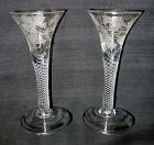 A Pair of Antique English Air Twist Wine Glasses  c1755