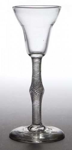Antique English Pan Top Air Twist Wine Glass c1755