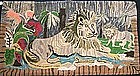 Vibrant Ross Hooked Rug, Lion and Palm; c 1890