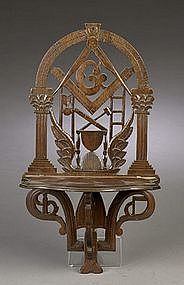 Elaborately Carved American Masonic Shelf; C 1860