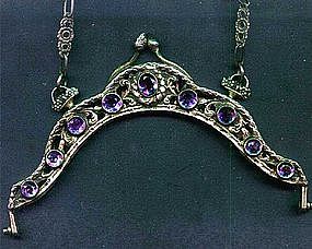 Amethyst Jeweled and Silver Purse Frame 19th C