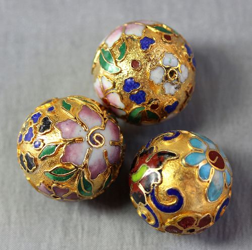 Three(3) Chinese Cloisonne Enamel Beads
