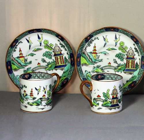 5 English Staffordshire Porcelain Demitasse Cups & Saucers