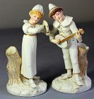 Pair English Worcester Porcelain Figures, Musicians