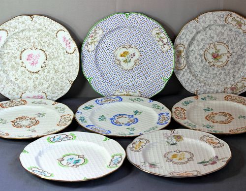 8 English Brown-Westhead Moore Co. Porcelain Dinner Plates, Cauldon