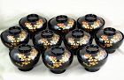 10 Japanese Lacquer covered Bowls, gold & red floral design