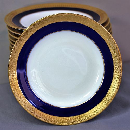 18 English Mintons Porcelain Bread & Butter Plates, Cobalt Blue & Gold