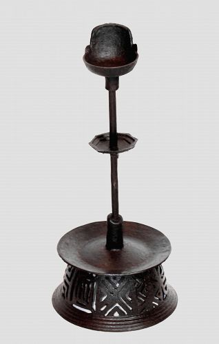 Korean Black Iron Joseon Dynasty Oil Lamp