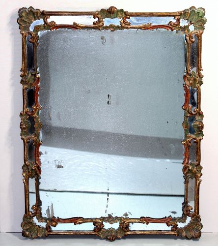 18th Century Italian Polychrome painted Gilded carved Mirror