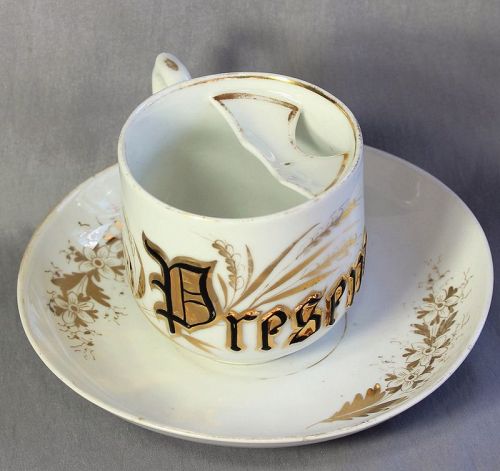 Porcelain Mustache Mug, or Cup with letter "Present"