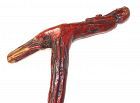 Chinese Red Lacquer on Wood Cane, Scholar handle