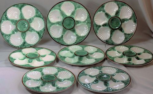 8 French Faience Majolica Pottery Oyster/Clam Plates