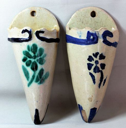 2 Portuguese Faience Pottery Wall Vase, Wall Pocket