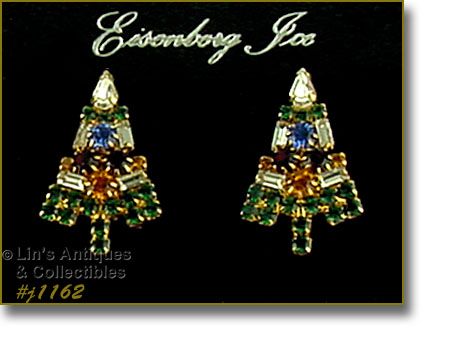 Eisenberg Ice Candle Tree Rhinestone Earrings Pierced