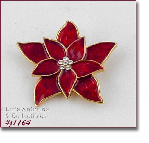 Vintage Signed Premier Designs Christmas Poinesttia Pin