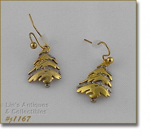 Eisenberg Ice Signed Christmas Tree Earrings Silver and Gold Tone