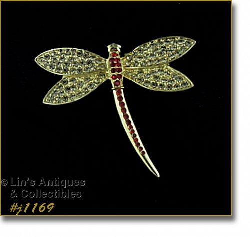 Signed Eisenberg Ice Rhinestone Dragonfly Pin