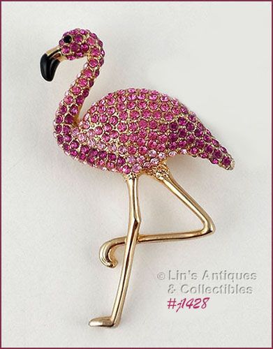 Signed Eisenberg Ice Flamingo Pin Gold Tone Legs