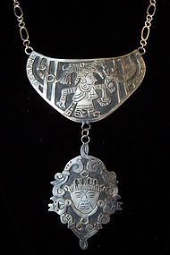 Vintage Mexican Silver Dramatic Length Necklace