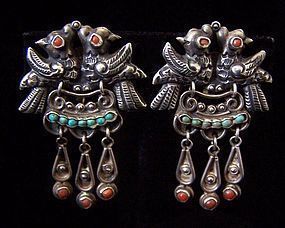 Matl Matilde Poulat Double Birds Vintage Mexican Silver Earrings
