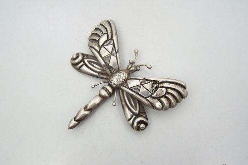 Victoria Vintage Mexican Silver Dragon Fly Brooch Pin Book Piece
